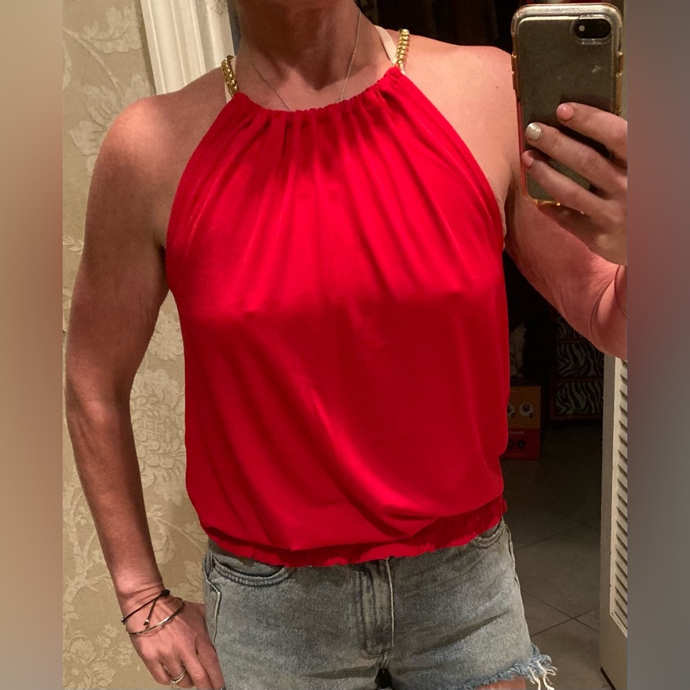 BNWT Michael Kors Scarlet Red top with Gold Chain Straps MEDIUM